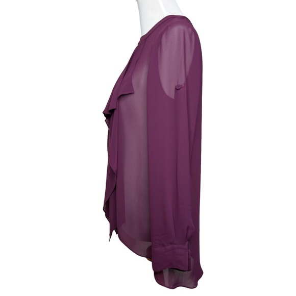 BCBG Maxazaria Enja Blouse Ruffle Sheer Feminine Flowy Wine Deep Port Wedding XS - Picture 4 of 10
